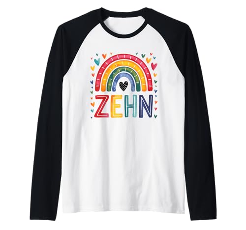 Kinder Geburtstag 10 Mädchen Regenbogen Fee Zehnter 10 Jahre Raglan von Kinder Geburtstage Regenbogen bunt mit Herzen