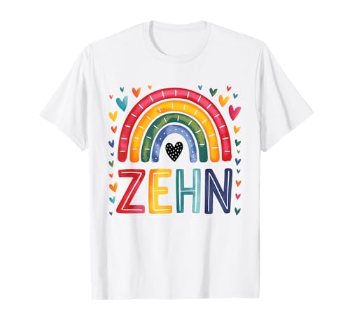Kinder Geburtstag 10 Mädchen Regenbogen Fee Zehnter 10 Jahre T-Shirt von Kinder Geburtstage Regenbogen bunt mit Herzen