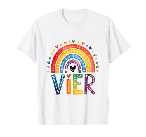 Kinder Geburtstag 4 Mädchen Regenbogen Fee Vierter 4 Jahre T-Shirt von Kinder Geburtstage Regenbogen bunt mit Herzen