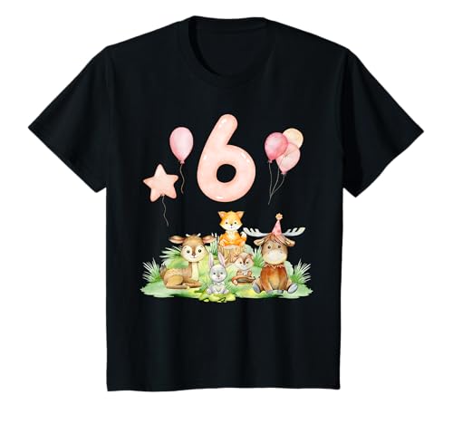 Sechster Geburtstag 6 Jahre Reh Waldtiere Blumen Mädchen 6 T-Shirt Sechster Geburtstag 6 Jahre Reh Waldtiere Blumen Mädchen 6 T-Shirt von Kinder Geburtstage Reh Waldtiere by mintas
