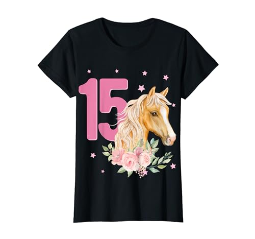 Geburtstag 15 Mädchen Pferd Reiten Stall Fünfzehn 15 Jahre T-Shirt von Kinder Geburtstage Reiten Pferde Party Outfit