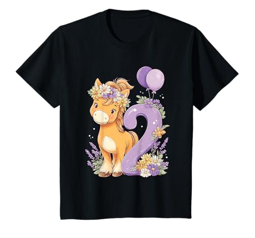 Kinder Geburtstag 2 Mädchen Pferd Reiten Stall Zwei Jahre T-Shirt von Kinder Geburtstage Reiten Pferde Party Outfit