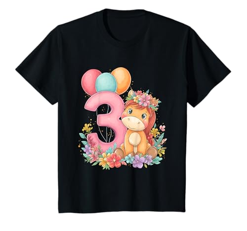 Kinder Geburtstag 3 Mädchen Pferd Reiten Stall DREI Jahre T-Shirt von Kinder Geburtstage Reiten Pferde Party Outfit