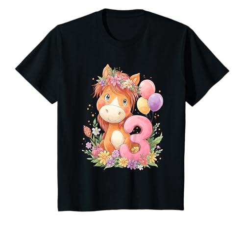 Kinder Geburtstag 3 Mädchen Pferd Reiten Stall DREI Jahre T-Shirt von Kinder Geburtstage Reiten Pferde Party Outfit