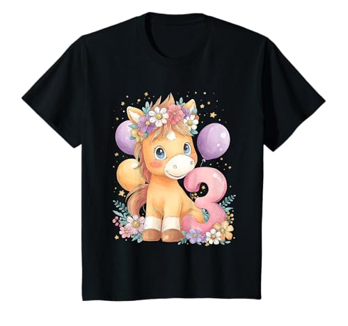 Kinder Geburtstag 3 Mädchen Pferd Reiten Stall DREI Jahre T-Shirt von Kinder Geburtstage Reiten Pferde Party Outfit