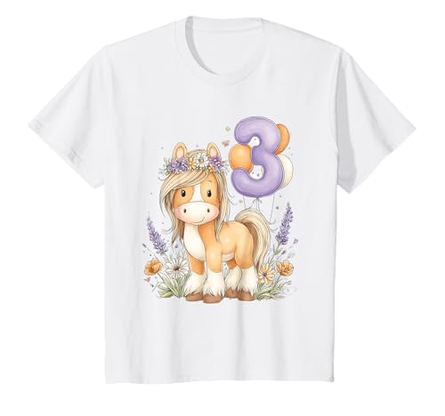 Kinder Geburtstag 3 Mädchen Pferd Reiten Stall DREI Jahre T-Shirt von Kinder Geburtstage Reiten Pferde Party Outfit