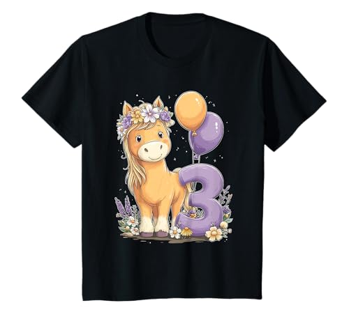 Kinder Geburtstag 3 Mädchen Pferd Reiten Stall DREI Jahre T-Shirt von Kinder Geburtstage Reiten Pferde Party Outfit