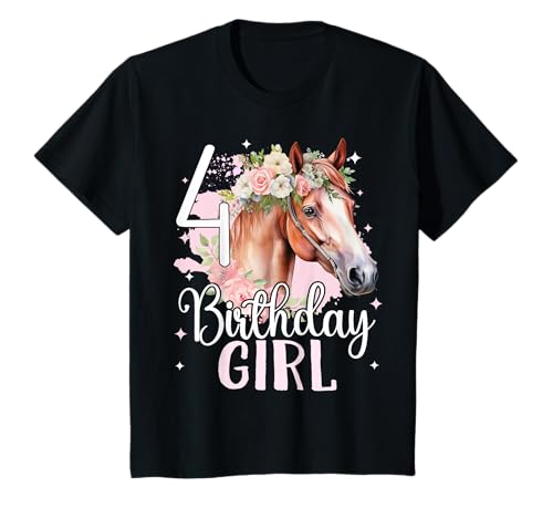 Geburtstag 4 Mädchen Pferd Reiten Stall Vier 4 Jahre T-Shirt von Kinder Geburtstage Reiten Pferde Party Outfit