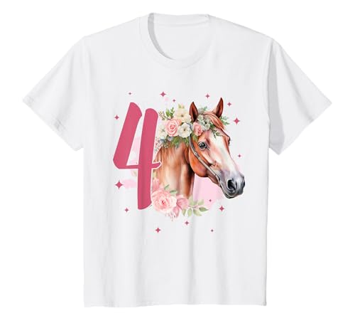 Geburtstag 4 Mädchen Pferd Reiten Stall Vier 4 Jahre T-Shirt von Kinder Geburtstage Reiten Pferde Party Outfit