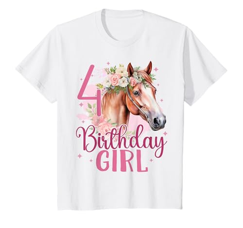 Geburtstag 4 Mädchen Pferd Reiten Stall Vier 4 Jahre T-Shirt von Kinder Geburtstage Reiten Pferde Party Outfit