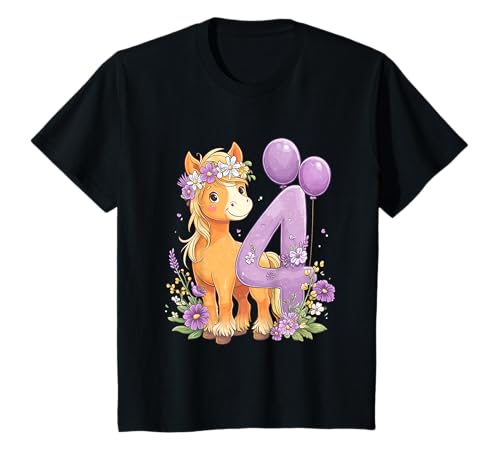 Kinder Geburtstag 4 Mädchen Pferd Reiten Stall Vier Jahre T-Shirt von Kinder Geburtstage Reiten Pferde Party Outfit