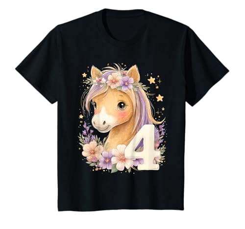 Kinder Geburtstag 4 Mädchen Pferd Reiten Stall Vier Jahre T-Shirt von Kinder Geburtstage Reiten Pferde Party Outfit