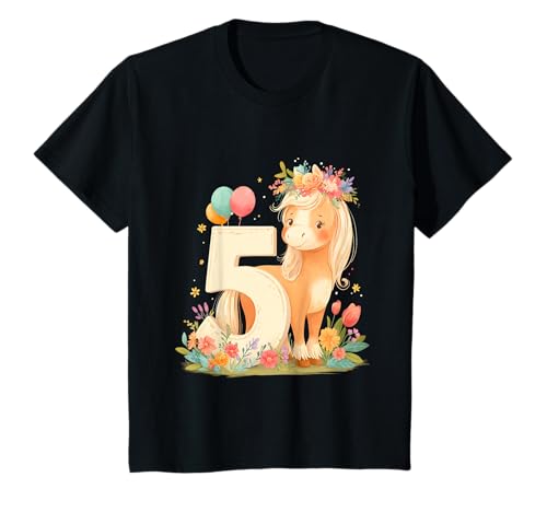 Kinder Geburtstag 5 Mädchen Pferd Reiten Stall Fünf Jahre T-Shirt von Kinder Geburtstage Reiten Pferde Party Outfit