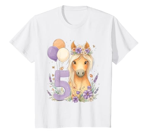 Kinder Geburtstag 5 Mädchen Pferd Reiten Stall Fünf Jahre T-Shirt von Kinder Geburtstage Reiten Pferde Party Outfit
