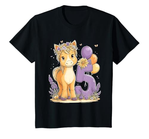 Kinder Geburtstag 5 Mädchen Pferd Reiten Stall Fünf Jahre T-Shirt von Kinder Geburtstage Reiten Pferde Party Outfit