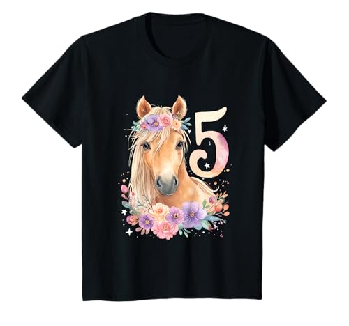 Kinder Geburtstag 5 Mädchen Pferd Reiten Stall Fünf Jahre T-Shirt von Kinder Geburtstage Reiten Pferde Party Outfit