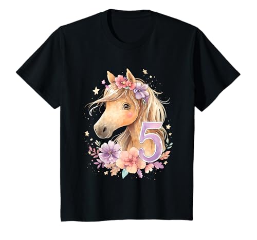 Kinder Geburtstag 5 Mädchen Pferd Reiten Stall Fünf Jahre T-Shirt von Kinder Geburtstage Reiten Pferde Party Outfit