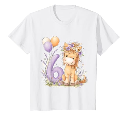 Kinder Geburtstag 6 Mädchen Pferd Reiten Stall Sechs Jahre T-Shirt von Kinder Geburtstage Reiten Pferde Party Outfit