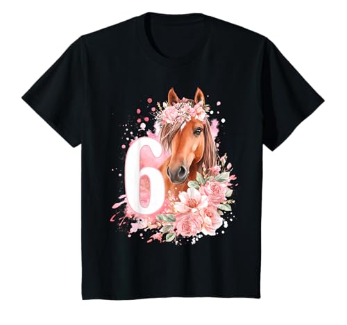 Kinder Geburtstag 6 Mädchen Pferd Reiten Stall Sechs Jahre T-Shirt von Kinder Geburtstage Reiten Pferde Party Outfit