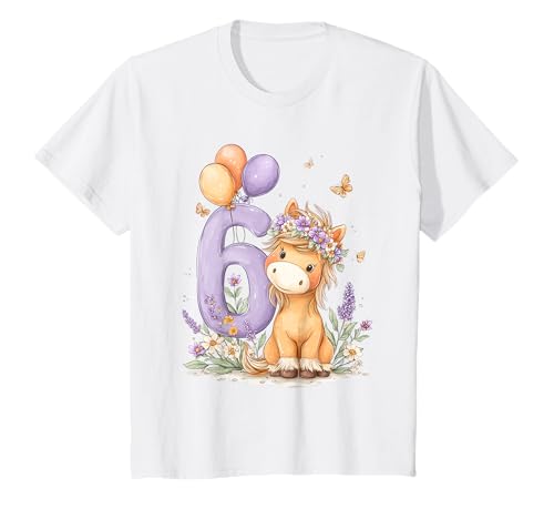 Kinder Geburtstag 6 Mädchen Pferd Reiten Stall Sechs Jahre T-Shirt von Kinder Geburtstage Reiten Pferde Party Outfit