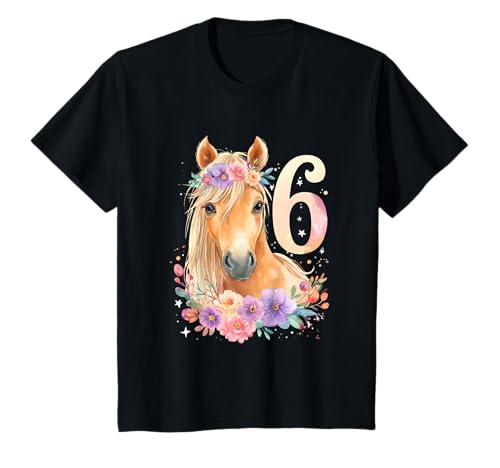 Kinder Geburtstag 6 Mädchen Pferd Reiten Stall Sechs Jahre T-Shirt von Kinder Geburtstage Reiten Pferde Party Outfit
