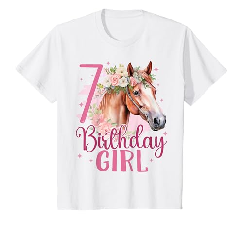 Kinder Geburtstag 7 Mädchen Pferd Reiten Stall Party 7 Jahre alt T-Shirt von Kinder Geburtstage Reiten Pferde Party Outfit