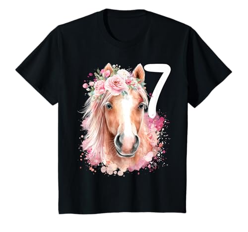 Kinder Geburtstag 7 Mädchen Pferd Reiten Stall Sieben Jahre T-Shirt von Kinder Geburtstage Reiten Pferde Party Outfit