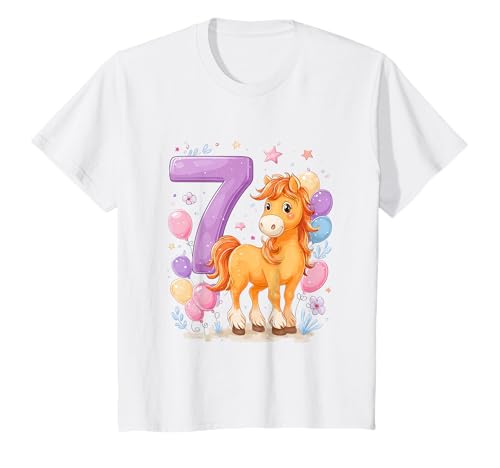 Kinder Geburtstag 7 Mädchen Pferd Reiten Stall Sieben Jahre T-Shirt von Kinder Geburtstage Reiten Pferde Party Outfit