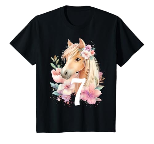 Kinder Geburtstag 7 Mädchen Pferd Reiten Stall Sieben Jahre T-Shirt von Kinder Geburtstage Reiten Pferde Party Outfit