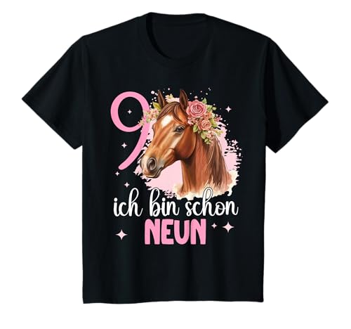 Geburtstag 9 Mädchen Pferd Reiten Stall Neun 9 Jahre T-Shirt von Kinder Geburtstage Reiten Pferde Party Outfit