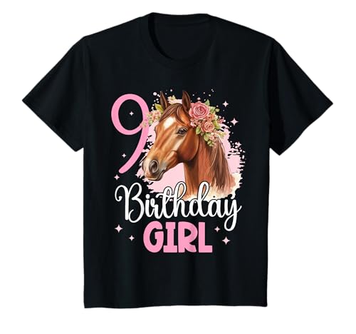 Geburtstag 9 Mädchen Pferd Reiten Stall Neun 9 Jahre T-Shirt von Kinder Geburtstage Reiten Pferde Party Outfit