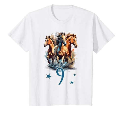 Geburtstag 9 Mädchen Pferd Reiten Stall Neun 9 Jahre T-Shirt von Kinder Geburtstage Reiten Pferde Party Outfit