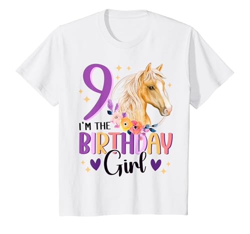 Kinder Geburtstag 9 Mädchen Pferd Reiten Stall Neun 9 Jahre T-Shirt von Kinder Geburtstage Reiten Pferde Party Outfit