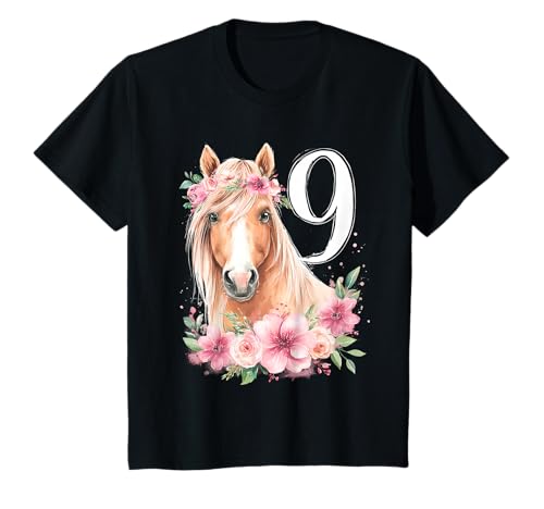 Kinder Geburtstag 9 Mädchen Pferd Reiten Stall Neun Jahre T-Shirt von Kinder Geburtstage Reiten Pferde Party Outfit