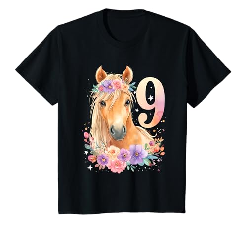 Kinder Geburtstag 9 Mädchen Pferd Reiten Stall Neun Jahre T-Shirt von Kinder Geburtstage Reiten Pferde Party Outfit