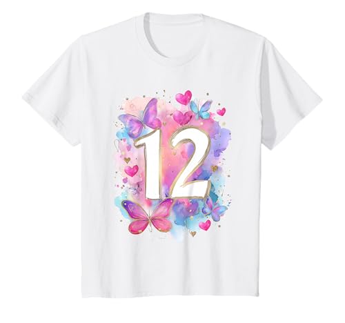 Geburtstag 12 Mädchen Schmetterling Zwölf Jahre alt T-Shirt von Kinder Geburtstage Schmetterling Fee Party Outfit