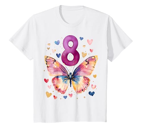 Geburtstag 8 Mädchen Schmetterling Achter 8 Jahre T-Shirt von Kinder Geburtstage Schmetterling Fee Party Outfit