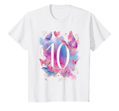 Kinder Geburtstag 10 Mädchen Schmetterling Zehn Jahre alt T-Shirt von Kinder Geburtstage Schmetterling Fee Party Outfit