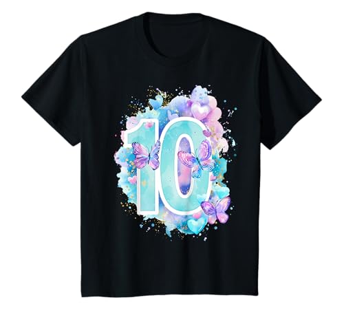 Kinder Geburtstag 10 Mädchen Schmetterling Zehn Jahre alt T-Shirt von Kinder Geburtstage Schmetterling Fee Party Outfit