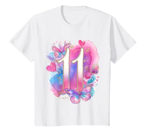 Kinder Geburtstag 11 Mädchen Schmetterling Elf Jahre alt T-Shirt von Kinder Geburtstage Schmetterling Fee Party Outfit