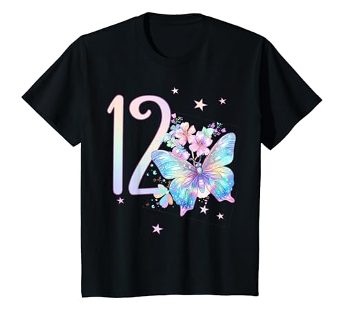 Kinder Geburtstag 12 Mädchen Schmetterling Zwölf 12 Jahre alt T-Shirt von Kinder Geburtstage Schmetterling Fee Party Outfit
