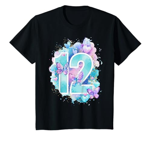 Kinder Geburtstag 12 Mädchen Schmetterling Zwölf Jahre alt T-Shirt von Kinder Geburtstage Schmetterling Fee Party Outfit