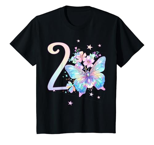 Kinder Geburtstag 2 Mädchen Schmetterling Zwei 2 Jahre T-Shirt von Kinder Geburtstage Schmetterling Fee Party Outfit
