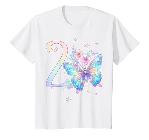 Kinder Geburtstag 2 Mädchen Schmetterling Zwei 2 Jahre T-Shirt von Kinder Geburtstage Schmetterling Fee Party Outfit