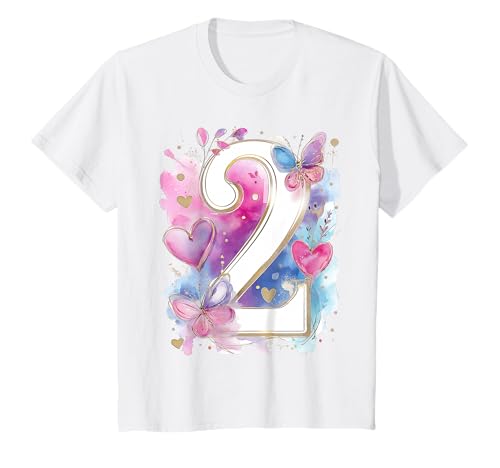 Kinder Geburtstag 2 Mädchen Schmetterling Zwei Jahre T-Shirt von Kinder Geburtstage Schmetterling Fee Party Outfit