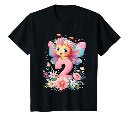 Kinder Geburtstag 2 Mädchen Schmetterling Zwei Jahre T-Shirt von Kinder Geburtstage Schmetterling Fee Party Outfit