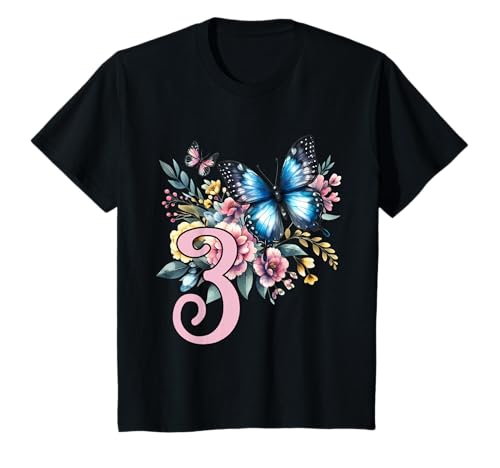 Geburtstag 3 Mädchen Schmetterling Mädchen Drei 3 Jahre T-Shirt von Kinder Geburtstage Schmetterling Fee Party Outfit