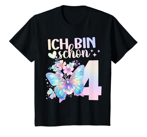 Geburtstag 4 Mädchen Schmetterling Vier 4 Jahre T-Shirt von Kinder Geburtstage Schmetterling Fee Party Outfit