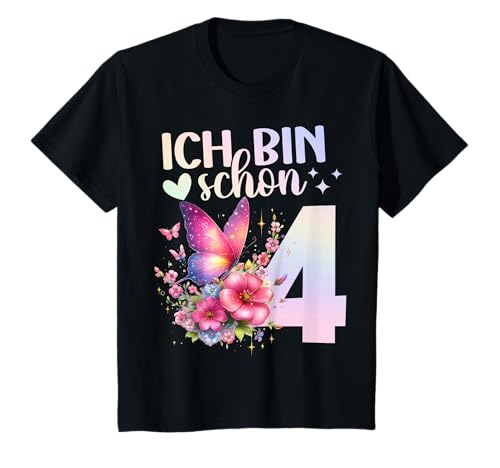 Geburtstag 4 Mädchen Schmetterling Vier 4 Jahre T-Shirt von Kinder Geburtstage Schmetterling Fee Party Outfit