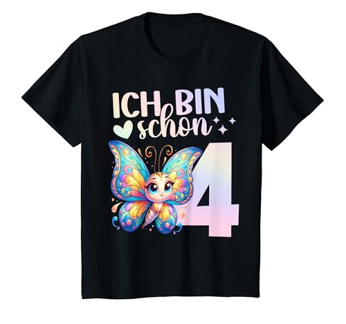 Kinder Geburtstag 4 Mädchen Schmetterling Vier 4 Jahre T-Shirt von Kinder Geburtstage Schmetterling Fee Party Outfit